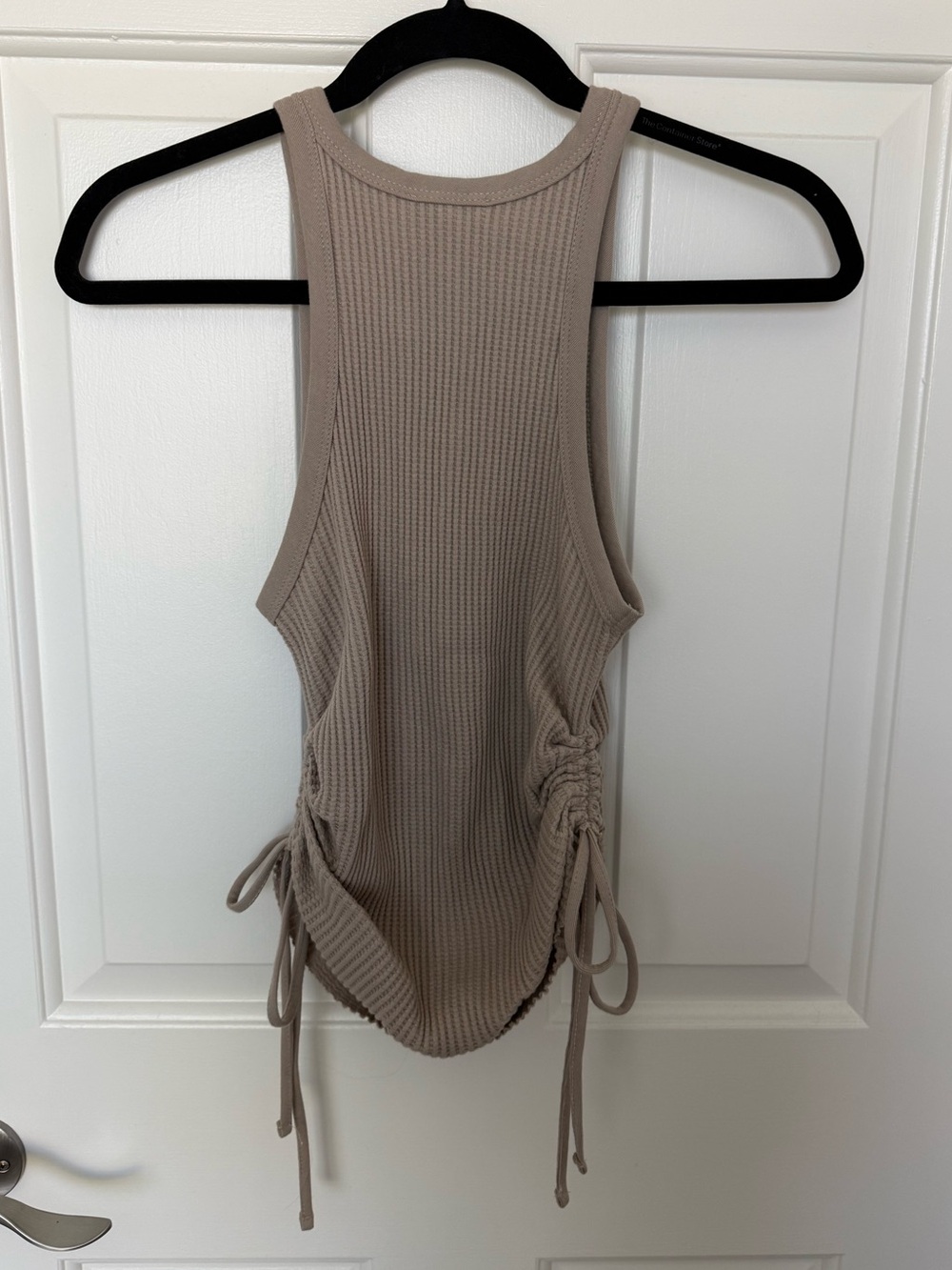 The Range Ribbed Drawstring Tank Top - Taupe - Picture 2 of 5